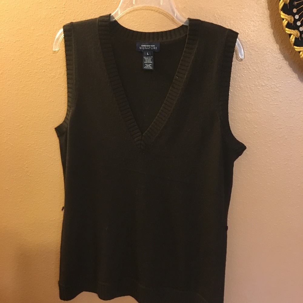 1990’s Jones New York Wool V-Neck Sweated-Brown -L
